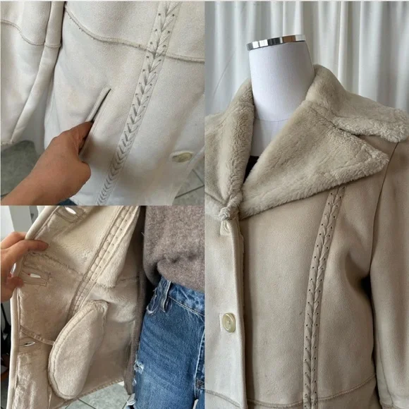 Cream Sonoma faux suede coat size Large. - Picture 9 of 10